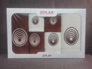 Ziplar 6 darabos kéztötrlő és törölköző set hímzése: “Espiral” árnyalata: barna
