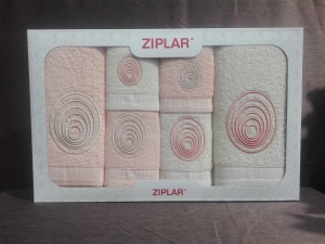 Ziplar 6 darabos kéztötrlő és törölköző set hímzése: “Espiral” árnyalata: barackszínű