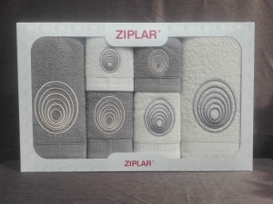 Ziplar 6 darabos kéztötrlő és törölköző set hímzése: “Espiral” árnyalata: szürke