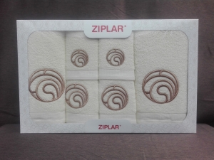 Ziplar 6 darabos kéztötrlő és törölköző set hímzése: “Ondas” árnyalata: krém