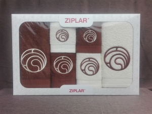 Ziplar 6 darabos kéztötrlő és törölköző set hímzése: “Ondas” árnyalata: barna