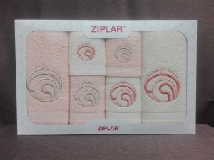 Ziplar 6 darabos kéztötrlő és törölköző set hímzése: “Ondas” árnyalata: barackszínű
