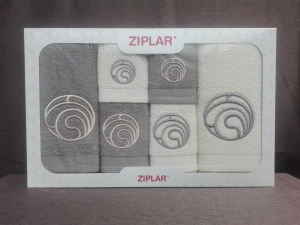 Ziplar 6 darabos kéztötrlő és törölköző set hímzése: “Ondas” árnyalata: szürke