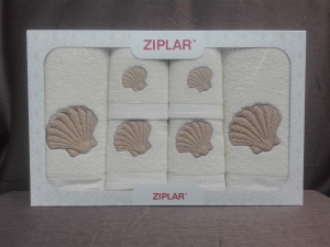 Ziplar 6 darabos kéztötrlő és törölköző set hímzése: “Concha” árnyalata: krém