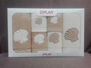 Ziplar 6 darabos kéztötrlő és törölköző set hímzése: “Concha” árnyalata: bézs