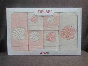 Ziplar 6 darabos kéztötrlő és törölköző set hímzése: “Concha” árnyalata: barackszínű
