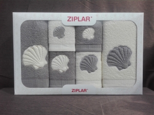 Ziplar 6 darabos kéztötrlő és törölköző set hímzése: “Concha” árnyalata: szürke