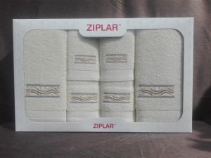 Ziplar 6 darabos kéztötrlő és törölköző set hímzése: “Viking” árnyalata: krém