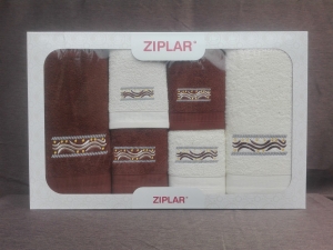 Ziplar 6 darabos kéztötrlő és törölköző set hímzése: “Viking” árnyalata: barna