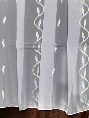 Voile, fehér fényáteresztő függöny, méterárú zöld mintával