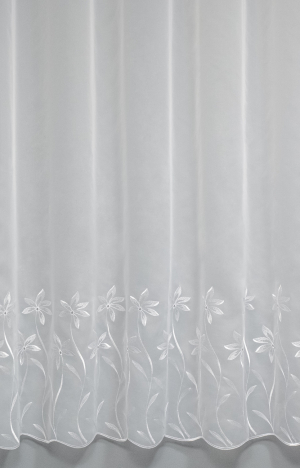 Hímzett, sima fehér fényáteresztő függöny, méterárú, „H1/4883“