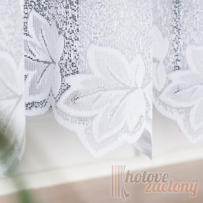 Záclona biela metrážová žakarová listy 