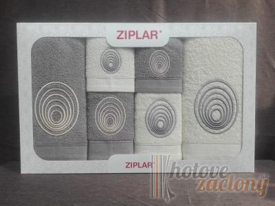 Ziplar súprava uterákov a osušiek s výšivkou: “Espiral” 6ks odtieň: sivá