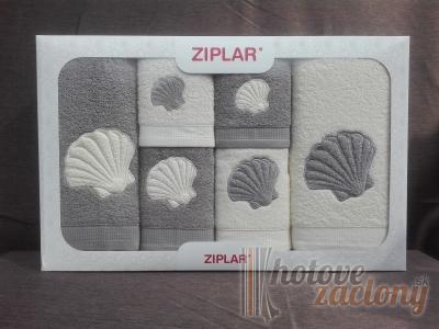 Ziplar súprava uterákov a osušiek s výšivkou: “Concha” 6ks odtieň: sivá