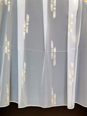 Záclona metrážová biely voál s béžovým vzorom