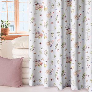 Dekoračná látka na závesy – biely podklad farebné kvety (metráž 160 cm)