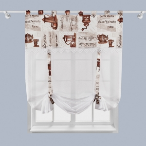 Hotová záclona Voálová bíla s čipkou motív káva rozměr: 170cm × 100cm