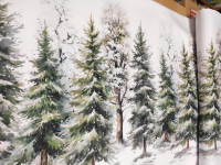 Karácsonyi anyag asztalterítő, méterárú: „fehér alapon fák“