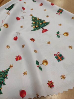 Karácsonyi színű köralakú teflonos asztalterítő, átmérője Ø 150 cm