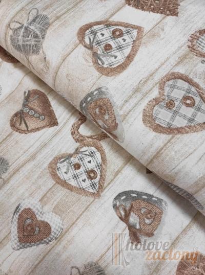 Ubrus na míru v tvaru hnedích srdíčeka na béžovom podkladě