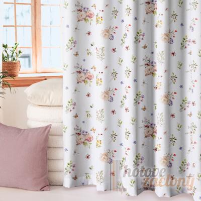 Dekorační látka na závěsy – bílý podklad barevné květy (metráž 160 cm)