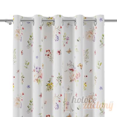 Dekorační látka na závěsy – bílý podklad barevné květy (metráž 160 cm)