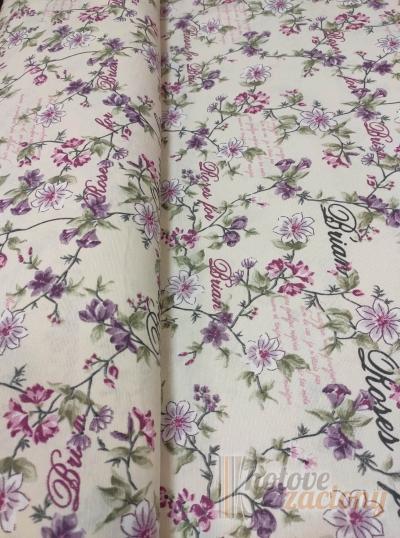 Ubrus metráž fialovo ružové květy na béžovom podklade