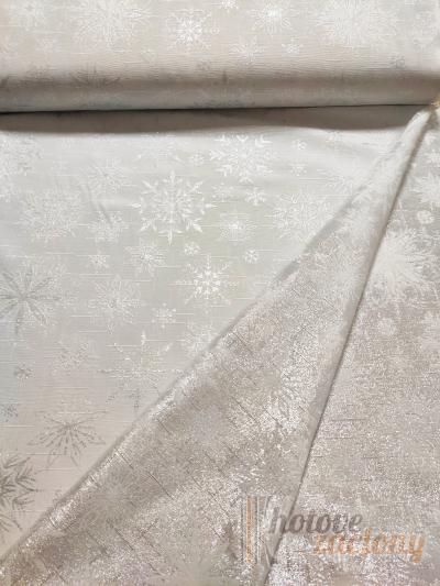 Vánoční látka bíly ubrus s motívem se střiborným vzorem, druhá strana střborný s bílym vzorem