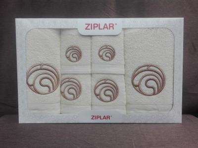 Ziplar súprava uterákov a osušiek s výšivkou: “Ondas” 6ks odtieň: krémová