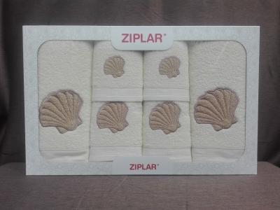 Ziplar súprava uterákov a osušiek s výšivkou: “Concha” 6ks odtieň: krémová