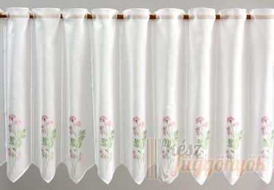 Rövid, vitrázs, fényáteresztő függöny, méterárú rózsaszín virágokkal „V/693“