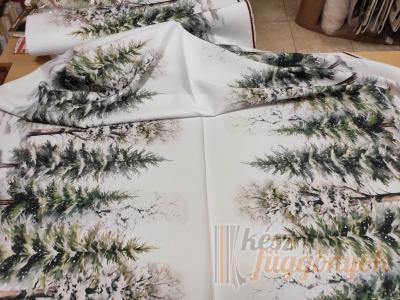 Karácsonyi anyag asztalterítő, méterárú: „fehér alapon fák“