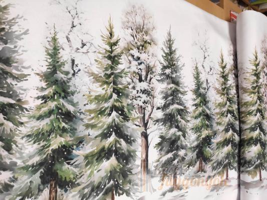 Karácsonyi anyag asztalterítő, méterárú: „fehér alapon fák“