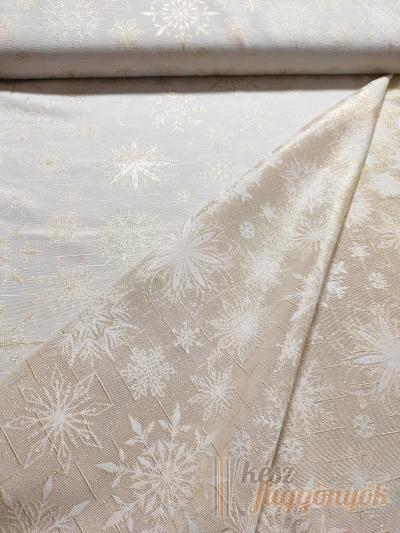 Karácsonyi anyag fehér terítő anyag ezüst mintás motívummal, a másik oldala ezüst, fehér mintával