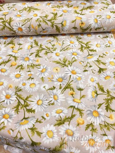 Obrus metráž PES/BA (3) biele kvety na režnej látke