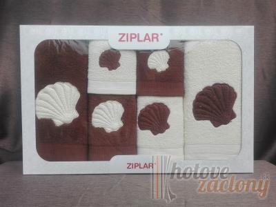 Ziplar súprava uterákov a osušiek s výšivkou: “Concha” 6ks odtieň: hnedá