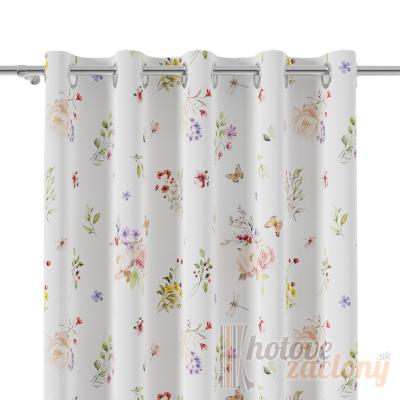 Dekoračná látka na závesy – biely podklad farebné kvety (metráž 160 cm)