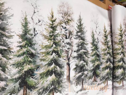 Vianočná látka v metráži dizajn: stromy na bielom podklade