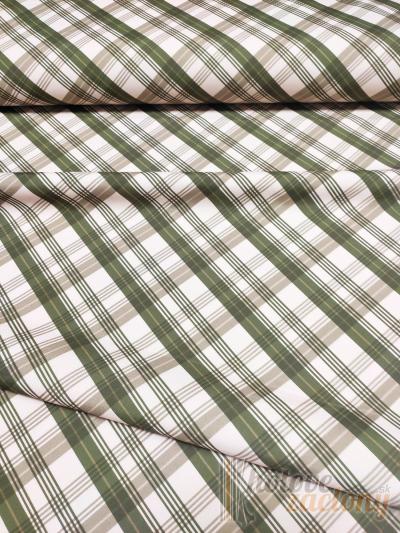 Obrus metráž zelené karo na béžovom podklade