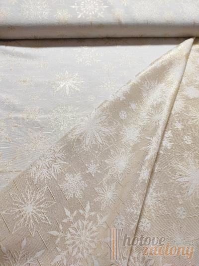 Vianočná látka biely obrus s motívom so strieborným vzorom, druhá strana strieborný s bielym vzorom